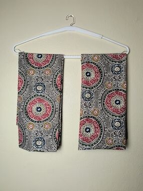 Medallion Print Curtain Panels in Red, Blue & Gray by
